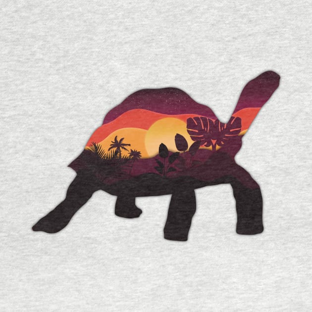 Minimalistic Paper Craft Digital Art - Sunset Tortoise by JP